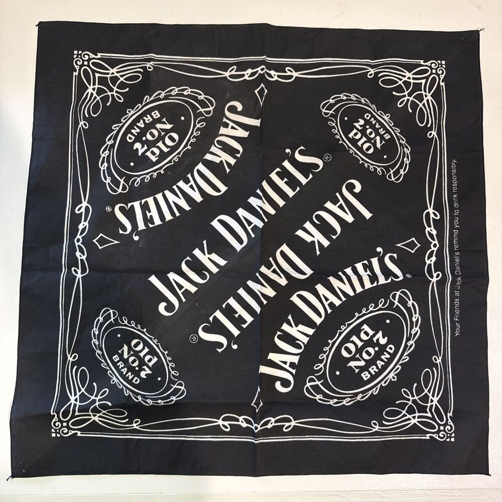 Black 20.5” Jack Daniels Old No. 7 Brand Handkerchief Bandana Scarf